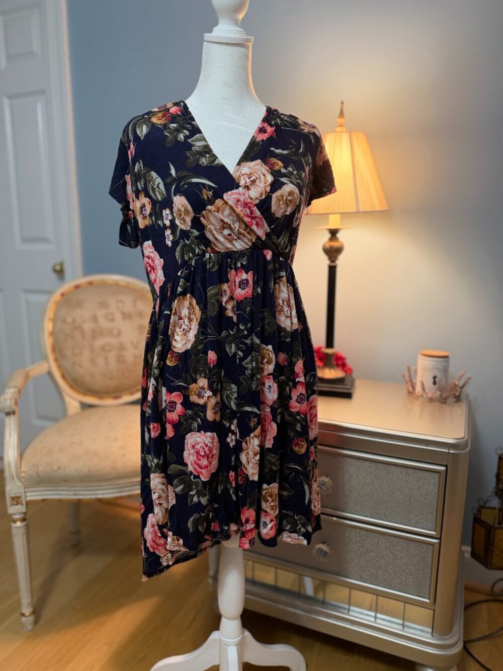ModCloth Navy Blue Floral Faux Wrap Dress Plus Size 1X